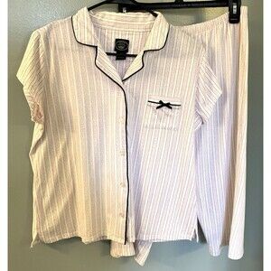Laura Ashley Womens Striped Pajamas Capri Leg Pink/White Large